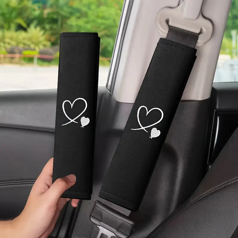 2pcs Heart-Shaped Car Seat Belt Shoulder Pads - Soft Breathable Fabric, Ergonomic